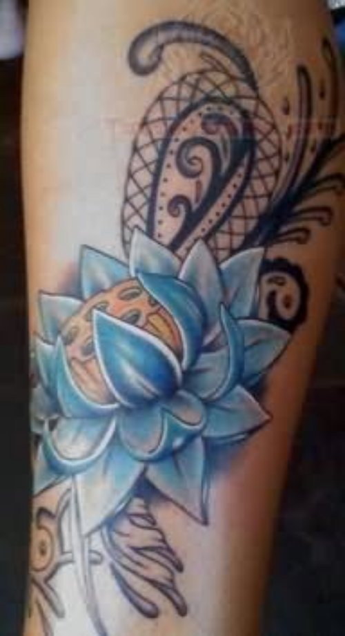 Lotus Flower And Paisley Pattern Tattoo